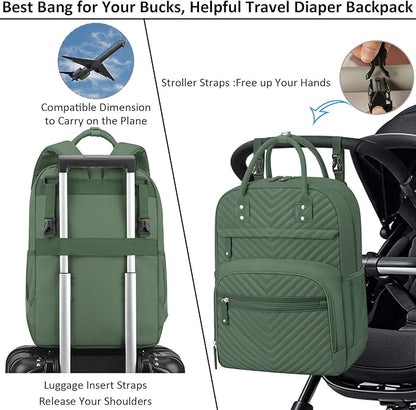 Tenot Diaper Bag Backpack Tote with Insulated Pockets for Men Baby Boys Girls Newborn Unisex Tactical Large Capacity, Multifunctional Waterproof Green