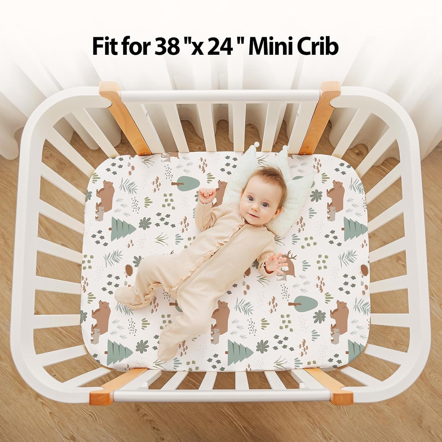 Baby Mini Crib Sheets Girl, Portable 38”x26” Pack and Play Sheets Fitted for Playard and Pack N Play Mattress, 3-Pack Soft Microfiber Pink Rainbow