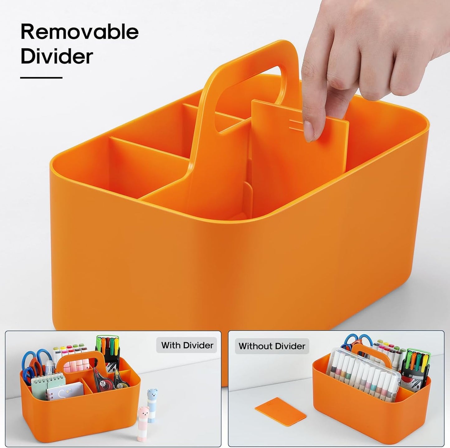 Multiuse Caddy Organizer with Handle, Portable Divided Plastic Tote Bin - Art Craft, Stationary Pen Marker Crayons, Makeup Hair Supplies Storage - Bathroom, Classroom, Dorm, Office, Desk Holder - Pink