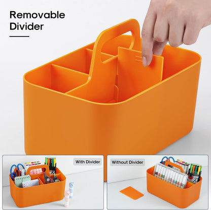 Multiuse Caddy Organizer with Handle, Portable Divided Plastic Tote Bin - Art Craft, Stationary Pen Marker Crayons, Makeup Hair Supplies Storage - Bathroom, Classroom, Dorm, Office, Desk Holder - Pink