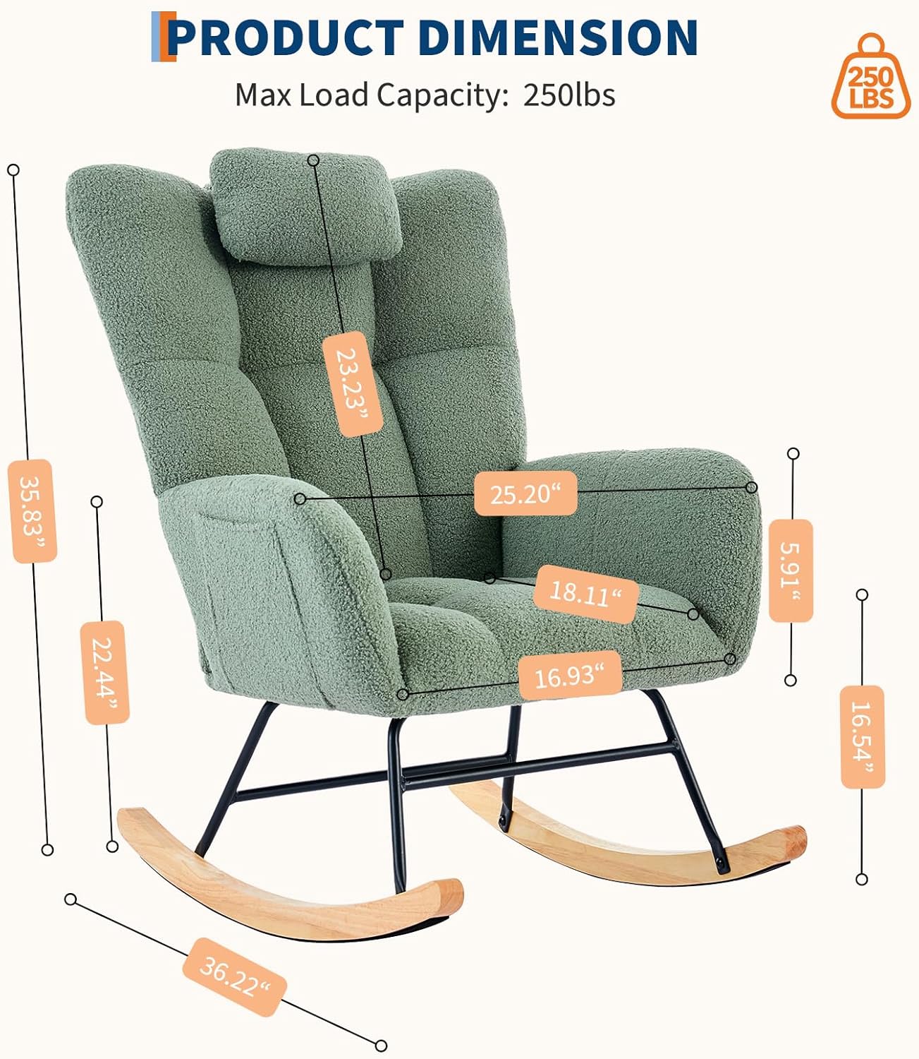 Garvee Teddy Fleece Nursery Rocking Chair,Upholstered Baby Glider Rocker with Soft Seat and High Backrest,Modern 300 Lbs Weight Capacity Accent Recliner for Living Room, Bedroom