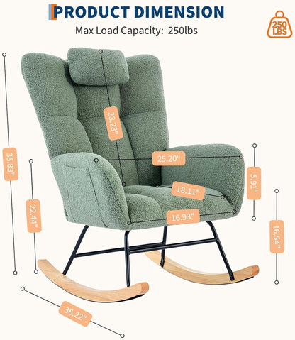 Garvee Teddy Fleece Nursery Rocking Chair,Upholstered Baby Glider Rocker with Soft Seat and High Backrest,Modern 300 Lbs Weight Capacity Accent Recliner for Living Room, Bedroom