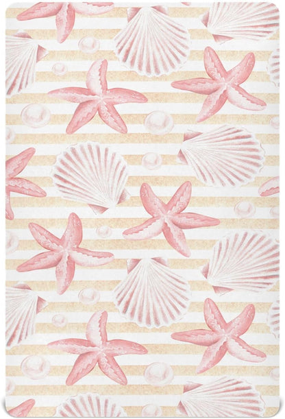Fitted Crib Sheets Turtle Sea Horse Stretchy Portable Playard Sheets for Baby Toddler, Breathable Soft Mini Crib Mattress 39 x 27 in for Boys and Girls