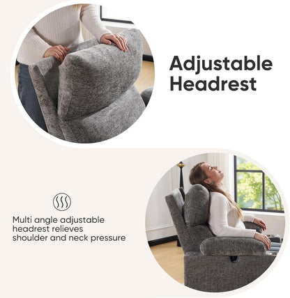 Rocking Chair Nursery with Adjustable Armrests, Electric Glider Recliner Nursing Chair for Breastfeeding, Power Swivel Recliner Chairs with Massage and Heat, Adjustable Headrest , FSC Certified, White