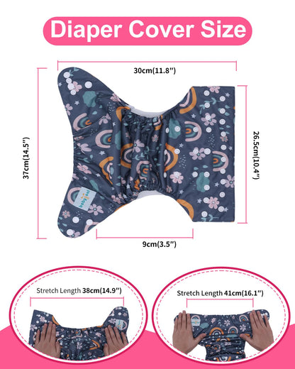 babygoal Cloth Diaper Covers 6 Pack with Wet Bag for Fitted Diapers and Prefolds with Double Gussets, Adjustable and Reusable for Baby Boys and Girls