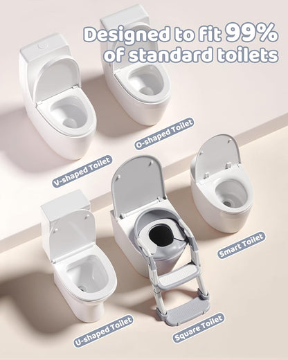 3-in-1 Potty Training Seat & Training Toilet & Potty Chair, Height AdjustableToddler Toilet Seat for Kids, Foldable Potty Training Toilet with Splash Guard & Anti-Slip Steps (Gray)
