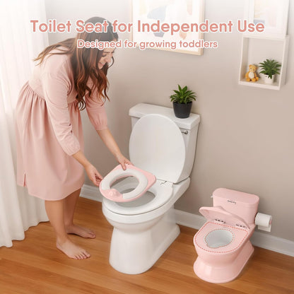 CheerTry 2-in-1 Toddler Potty Training Toilet - Larger Potty Chair & Detachable Training Seat for Boys & Girls Ages 1-3 with Flushing Sound, Wipes Storage, Toilet Paper Holder