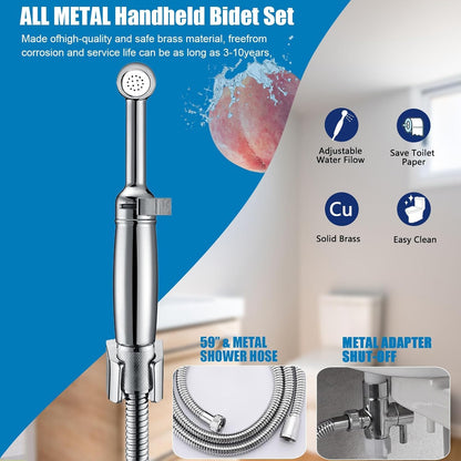 SonTiy Handheld Bidet Sprayer for Toilet, Cloth Diaper Sprayer Set Hand Held Bidet Jet Spray for Toilet with Backflow Preventer, Adjustable Water Pressure Control, Brass, Black Stainless