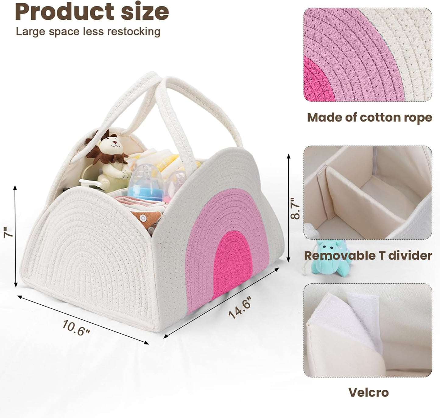 Baby Diaper Caddy- With Removable Dividers, Nursery Storage Bin and Car Organizer,Boy & Girl Shower Gift Basket,Portable Organizer,Nursery Essentials-Rainbow Purple