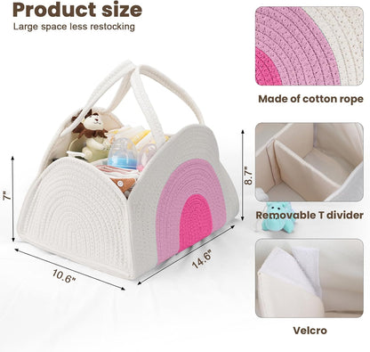 Baby Diaper Caddy- With Removable Dividers, Nursery Storage Bin and Car Organizer,Boy & Girl Shower Gift Basket,Portable Organizer,Nursery Essentials-Rainbow Purple