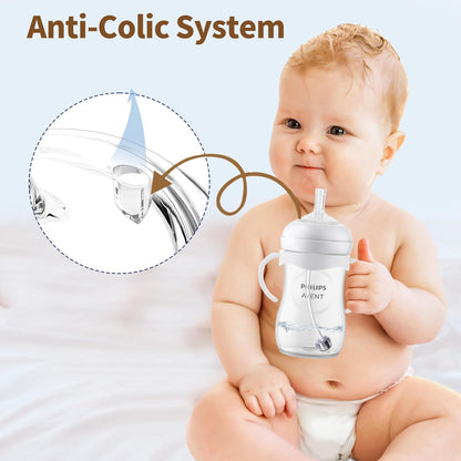 Straw Cup Conversion Kit for Philips Avent Natural Baby Bottles, Sippy Cups Transition Kit with Silicone Straw Top Nipples, Weighted Straw, Bottle Handle, Cleaning Brush for Toddler 6+ Month, 3-Pack