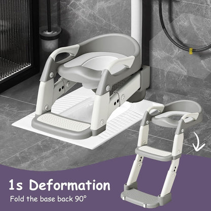 3-in-1 Potty Training Seat with Ladder Toddler Toilet Ladder Kid’s Toilet Chair for Little Boys Girls, with Urinals, Toddler Anti-Slip Step Stool Ladder and Splash Guard - Grey