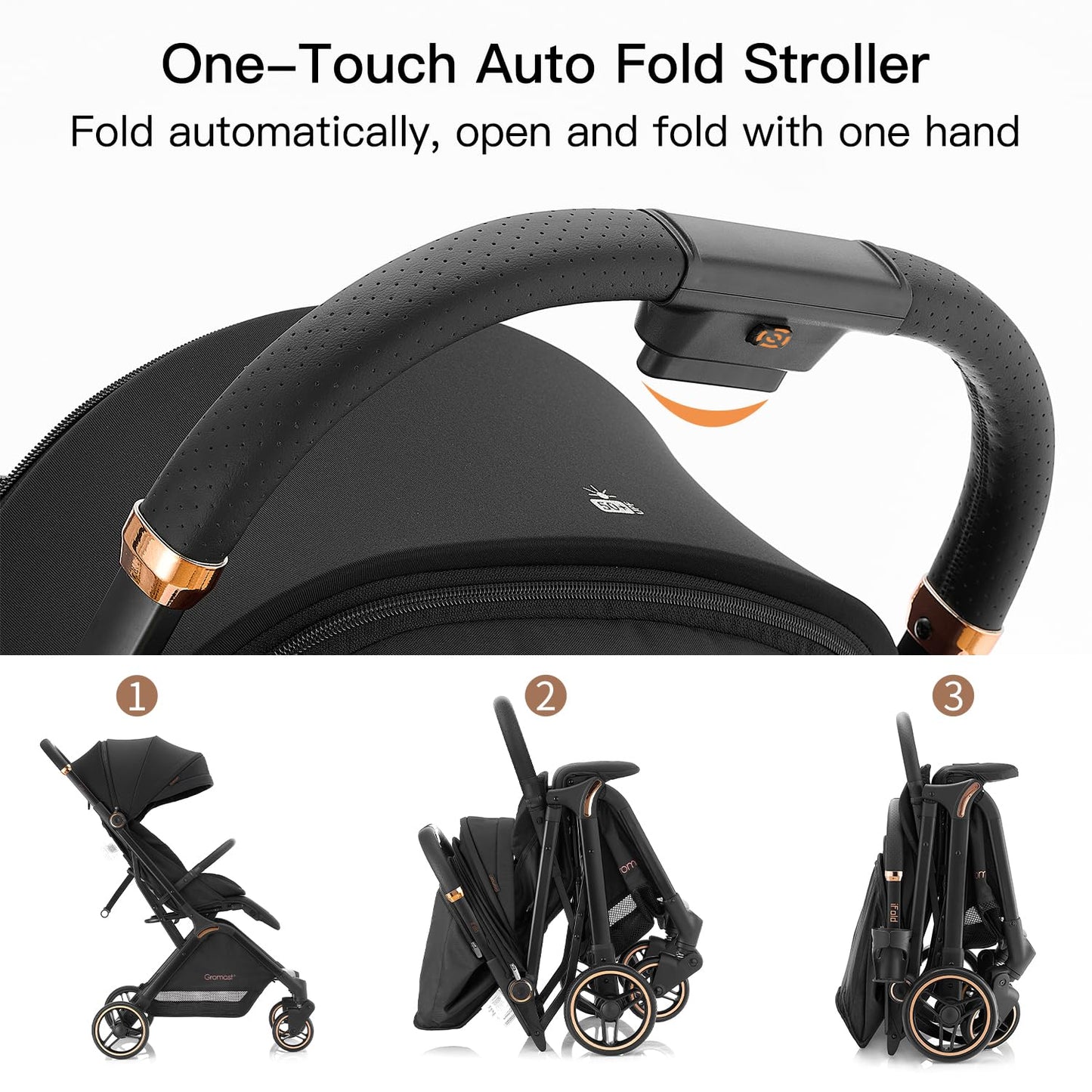 Gromast Gravity Folding Baby Stroller - Portable Travel Toddler Stroller w/Adjustable Backrest, Canopy & Cup Holder, Lightweight and UV Protected, One-Hand Automatic Folding - Green