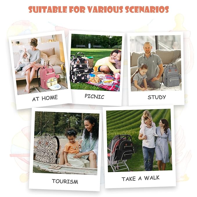 Tenot Baby Diaper Bag Backpack, Travel Diaper Bags for Girl Boy Large Capacity Baby Bag Backpack for Women Black Floral