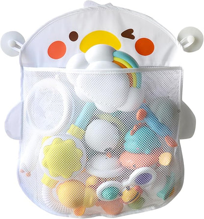 EMVANV Mesh Bath Toy Organizer，Wth 2 Suction Cups Hanging Mesh Bathtub Toy Holder for Kids and Baby Compatible with Bath Toy Storage(White)