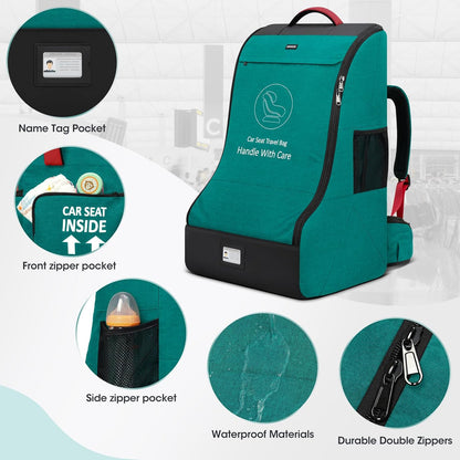 RAINSMORE Padded Car Seat Travel Bag for Airplane Heavy Duty Car Seat Backpack for Air Travel Baby Carseat Cover Bags for Airport Large Car Seats Carrier Fits Car Seats & Booster Seats, Black