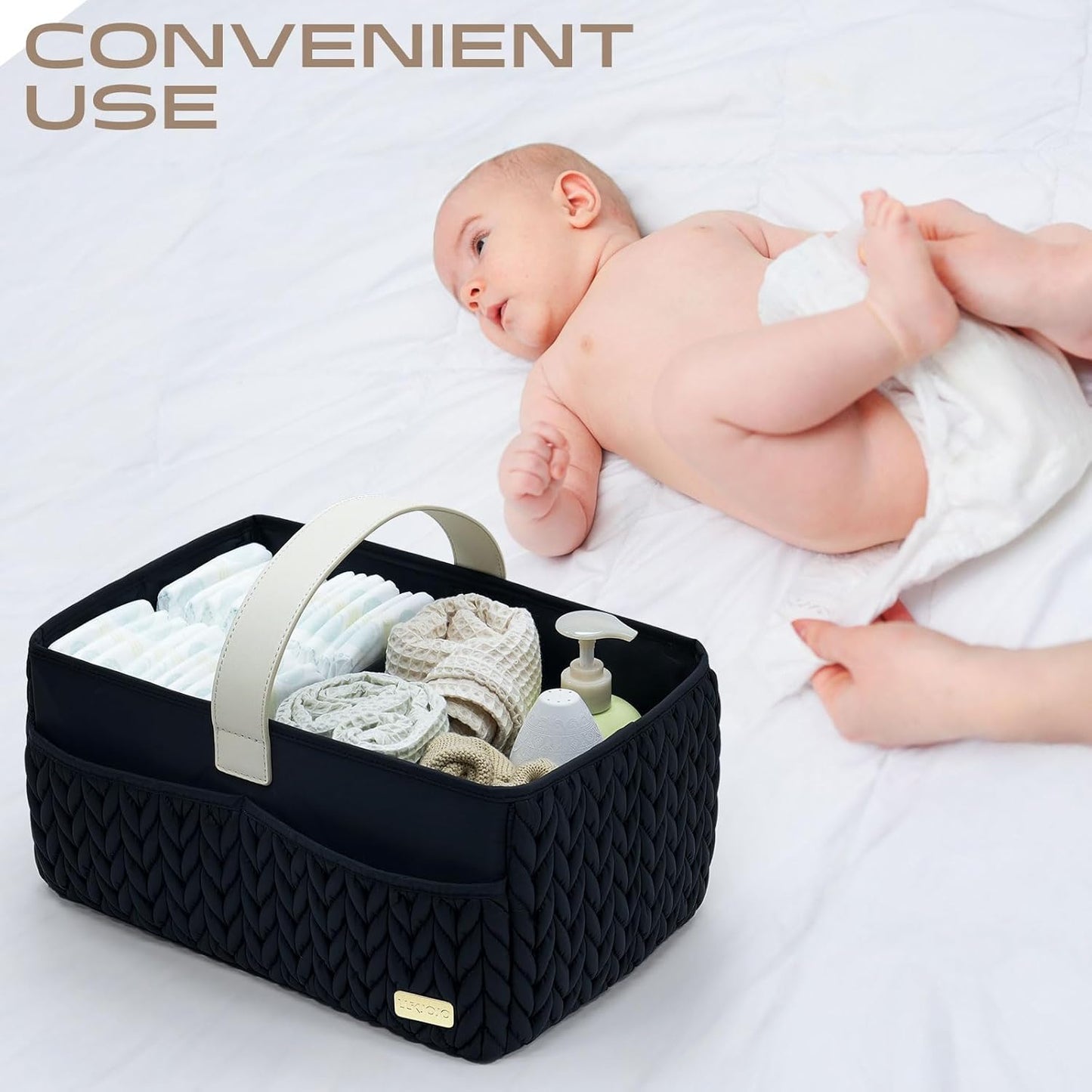 Luxurious Baby Diaper Caddy, Nursery Storage Basket for Newborn Essentials, Travel Baby Basket for Diapers Baby Wipes, Organizer Tote Bag Storage Bin, Baby Shower Gifts(Beige)