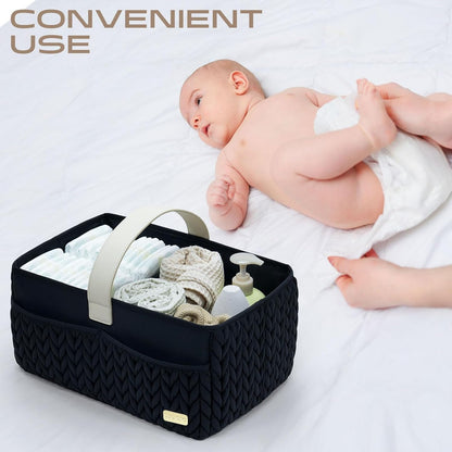 Luxurious Baby Diaper Caddy, Nursery Storage Basket for Newborn Essentials, Travel Baby Basket for Diapers Baby Wipes, Organizer Tote Bag Storage Bin, Baby Shower Gifts(Beige)