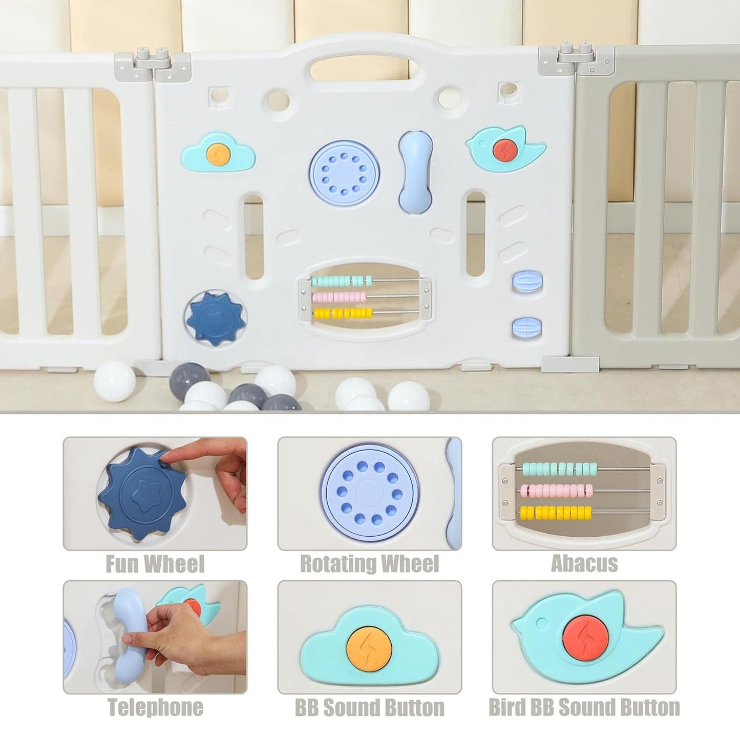 Bestgame Baby Play Pen, Foldable Play Pens for Babies and Toddlers, 14 Panels Extra Large Baby Playpen, Astronauts Portable Fence, Kids Gate Playpen Yard - Grey