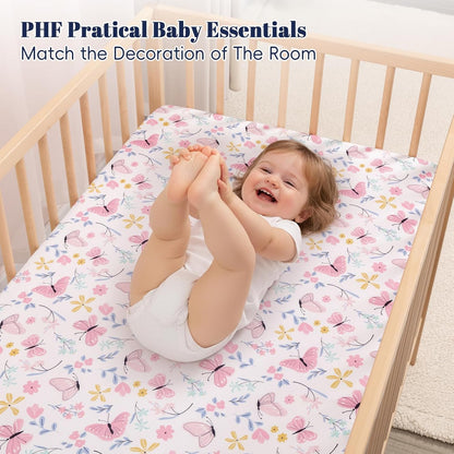 PHF 3 Pack Soft Mini Crib Sheets, Floral & Animal Pack N Play Sheets for Baby Boys Girls, No Slip Universal Fit for Pack N Play, Playard, Portable and Mini Crib Mattresses,Floral & Animal