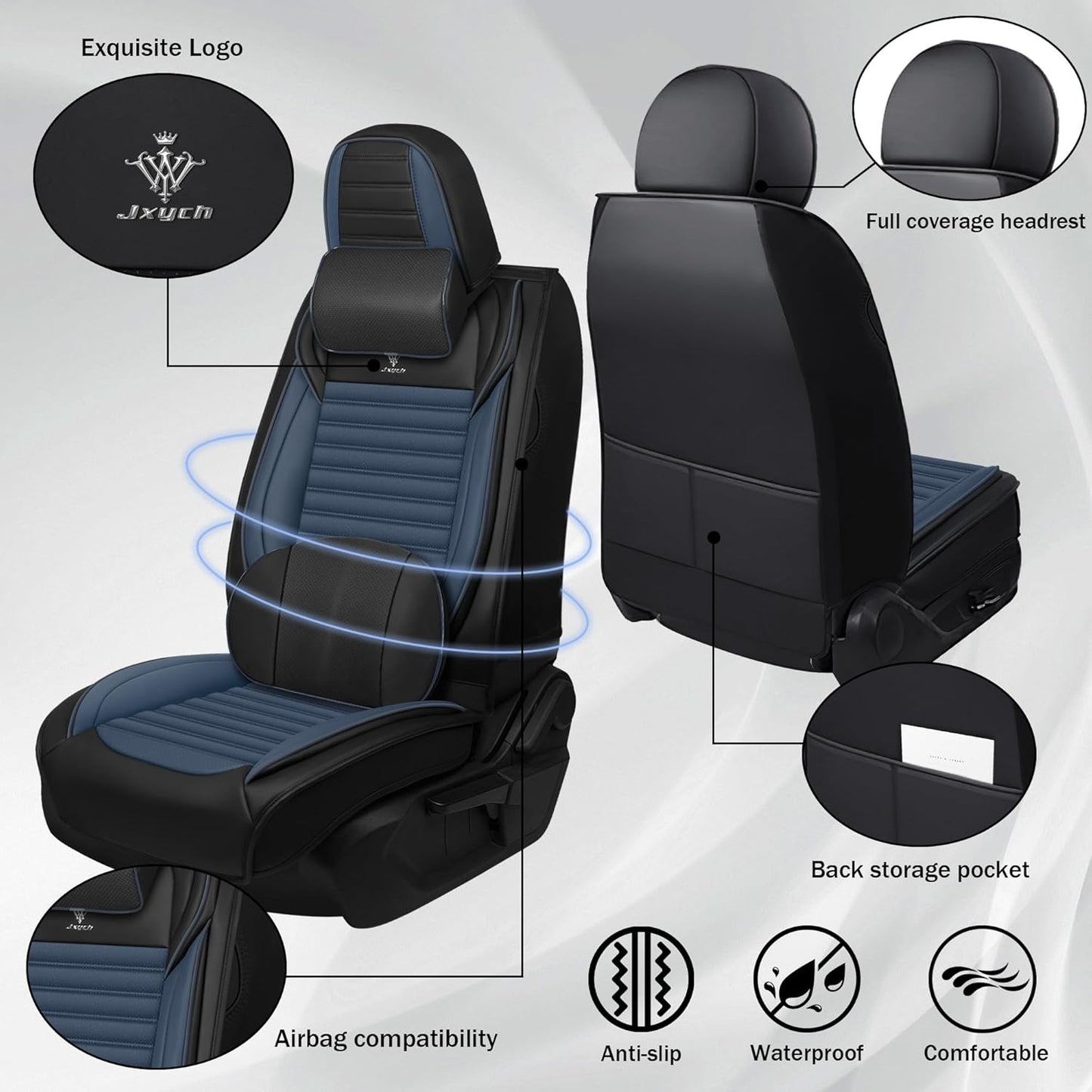 Seat Covers Fit for Mini Convertible 2009-2025 Premium Leather Car Seat Covers, Waterproof Non-Slip and Airbag Compatible, Fashion Car Seat Protector (Black Red,Front Set with Pillow)
