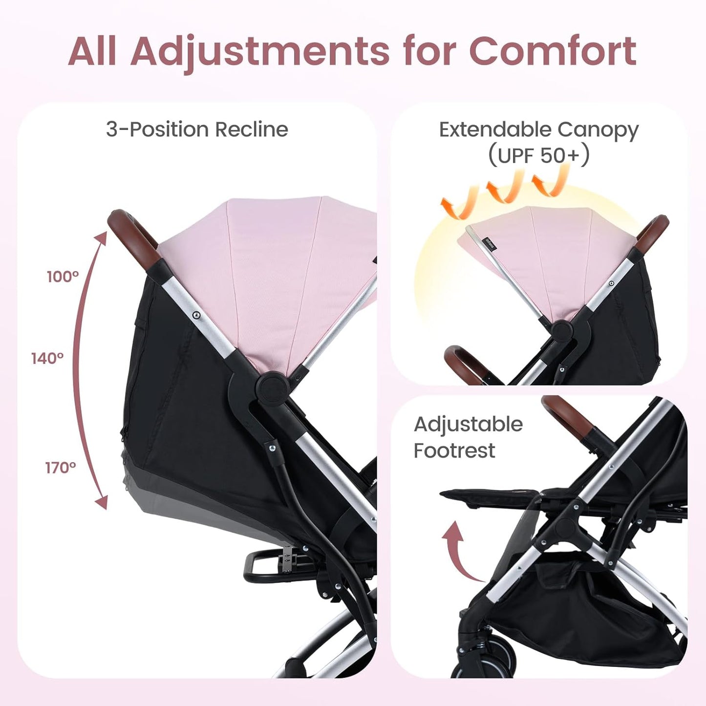 INFANS Travel Stroller, Lightweight Compact Baby Stroller for Airplane with One-Hand Fold, Multi-Position Recline, Canopy, 4 Wheel Suspension, Storage Basket (Grey+Black)