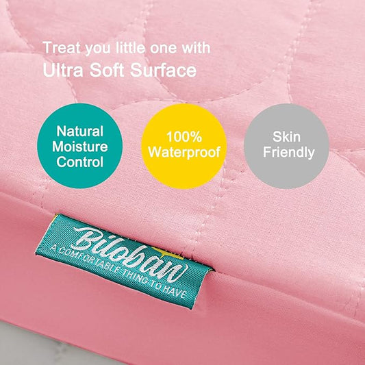 Crib Mattress Protector Sheets Waterproof 2 Pack, Quilted Crib Mattress Pad Cover Fitted Fits for Baby Toddler Bed Mattress, Aqua & Pink, 52” x 28”