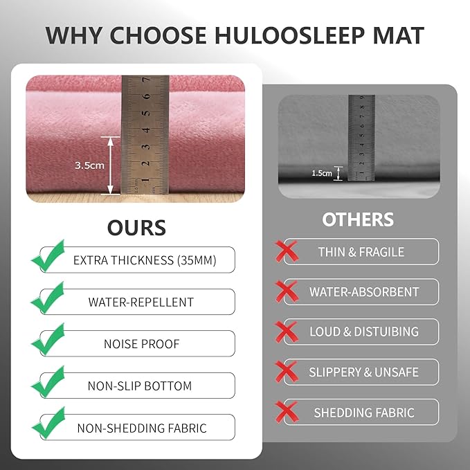 Huloo Sleep Baby Play Mat for Floor,1.3" Thick Elasti-Foam 50x50 Playpen Mat for Toddlers Infant Kids,Water-Repellent Soft Coral Velvet Tummy Time Mats,Non Slip Crawling Mats,Tatami Style(Pink)
