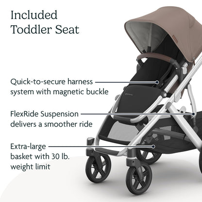 UPPAbaby Vista V3 Convertible Single-to-Double Stroller for Baby & Toddler, 30+ Configurations, Car Seat Compatible, All-Wheel Suspension, XL Basket – Owen (Mocha Mélange/Carbon Frame)