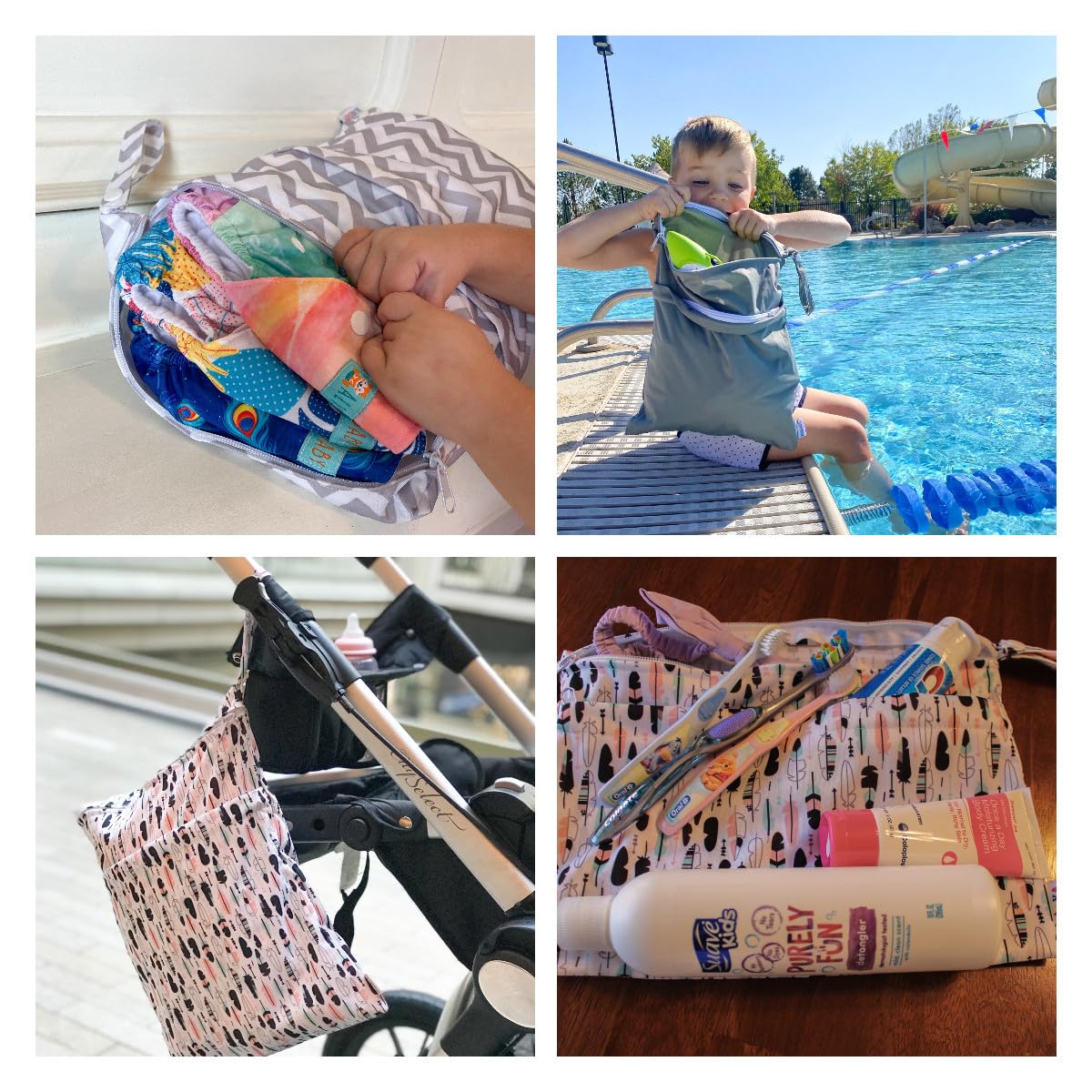 ALVA ALVABABY 3 Cloth Diaper Wet Dry Bags Waterproof Reusable with Two Zippered Pockets Travel Beach Pool Daycare Soiled Baby Items Yoga Gym Bag for Swimsuits or Wet Clothes Small medium Large - Colors A