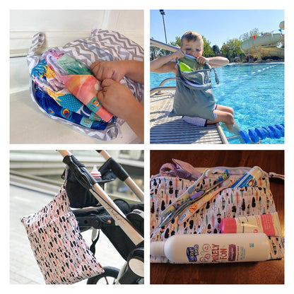 ALVA ALVABABY 3 Cloth Diaper Wet Dry Bags Waterproof Reusable with Two Zippered Pockets Travel Beach Pool Daycare Soiled Baby Items Yoga Gym Bag for Swimsuits or Wet Clothes Small medium Large - Colors A