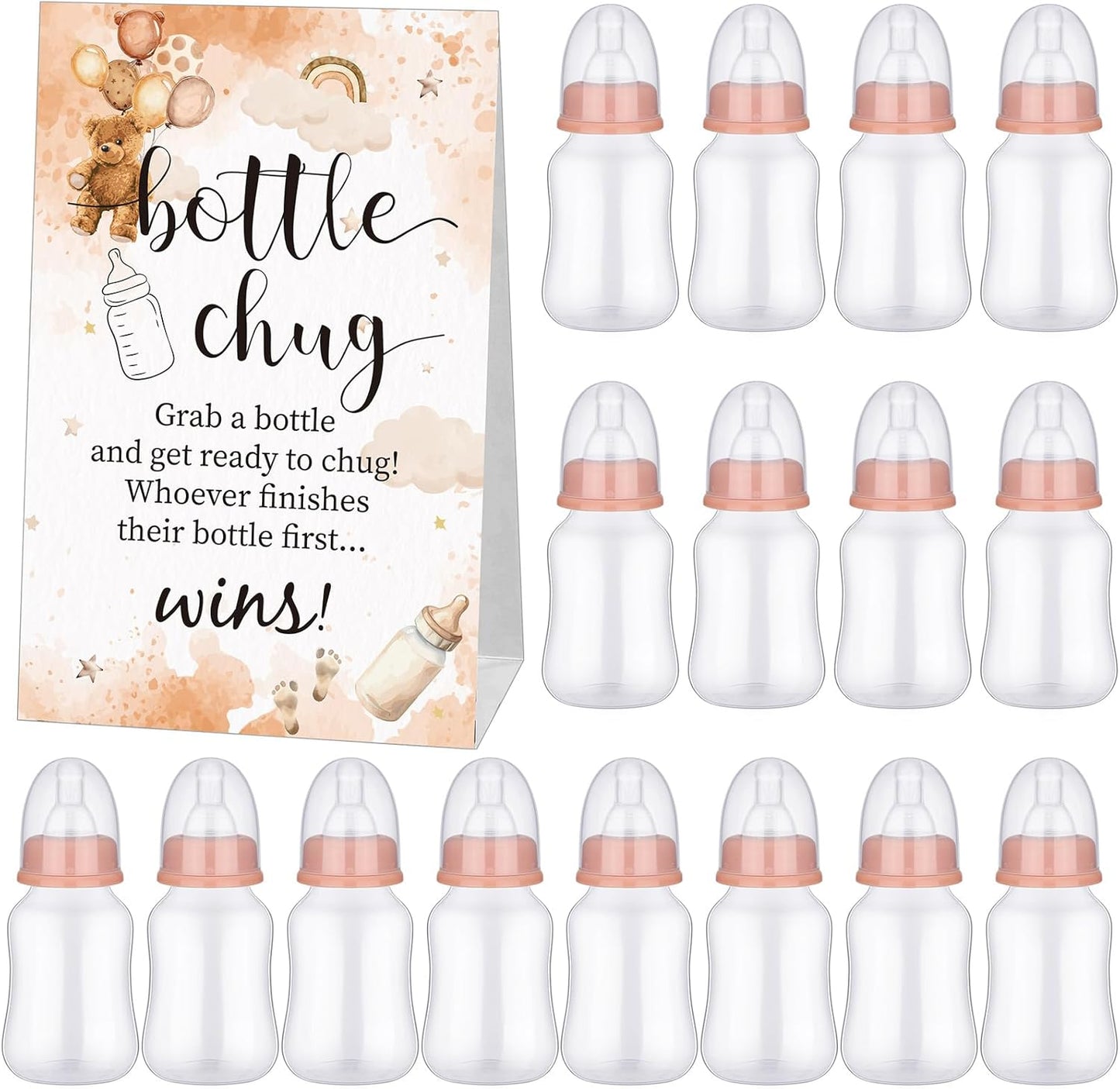 TrelaCo Bottle Chug Baby Shower Game 20 Pcs Baby Bottles Shower Favor with 1 Greenery Theme Sign for Gender Reveal Party Supplies Gifts(Green)