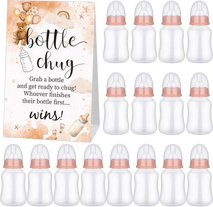 TrelaCo Bottle Chug Baby Shower Game 20 Pcs Baby Bottles Shower Favor with 1 Greenery Theme Sign for Gender Reveal Party Supplies Gifts(Green)