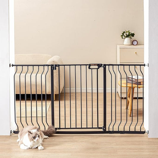 VEVOR 29.5-55.8" Extra Wide Safety Gate for Stairs, Auto Close Dog Gate for The House, Easy Install Pressure Mounted Pet Gates for Doorways, Easy Walk Thru Wide Safety Gate for Dog, Black