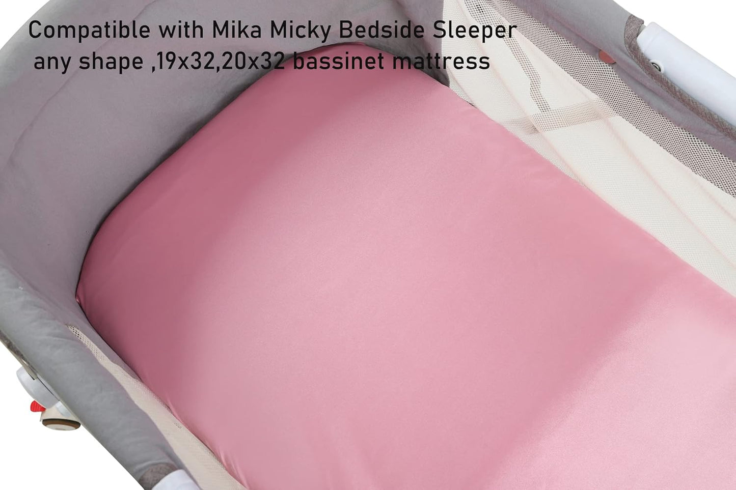 Satin Bassinet Sheet 2 Pack Ultra Soft Silk Compatible with Mika Micky Bedside Sleeper Fits Perfectly on 19 x 32 Inch Bed Side Sleeper Mattress Pad Protect for Baby Hair and Skin Grey White
