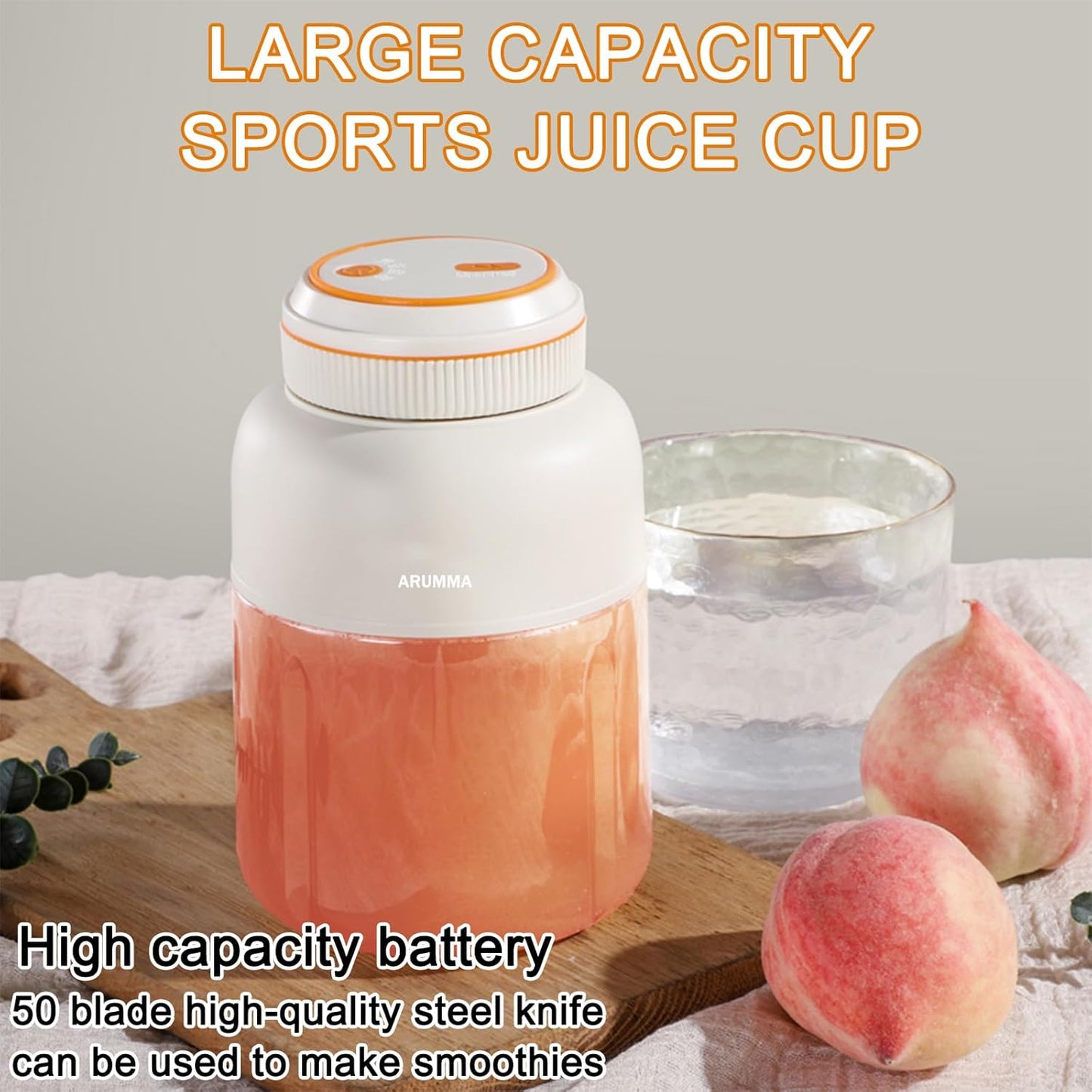 Portable Juice Cup Blender for Smoothies Shakes Fruit Crush Baby Food Maker 43oz 1300ML USB Charging Cordless Food Grade Blades Electric Smoothie Blender for Small Ice Kitchen Outdoor