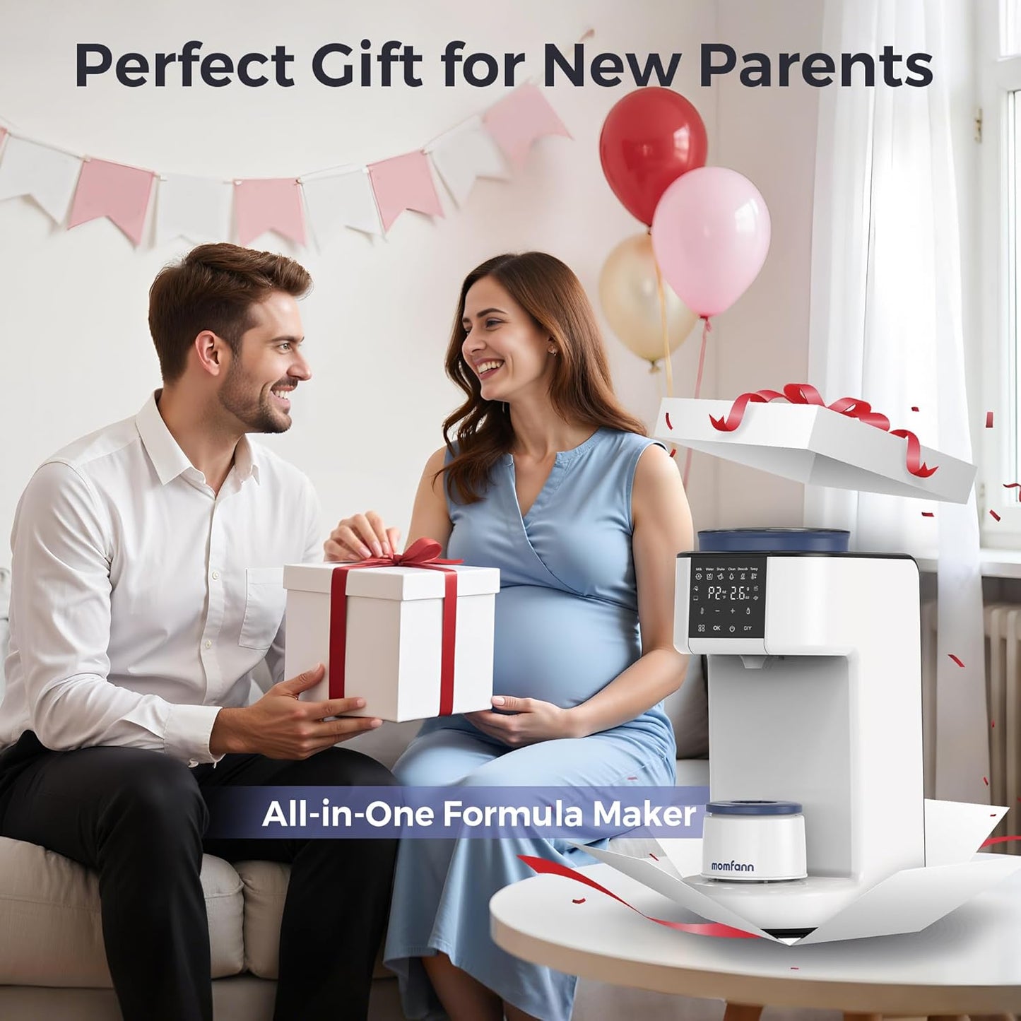 MOMFANN Automatic Baby Formula Maker – Fast Formula Dispenser for Instantly Mixing Warm Bottles with Precise Powder & Water Ratio, 3 Temp Settings, One-Touch Clean, Fits Most Bottles & Formula Brands
