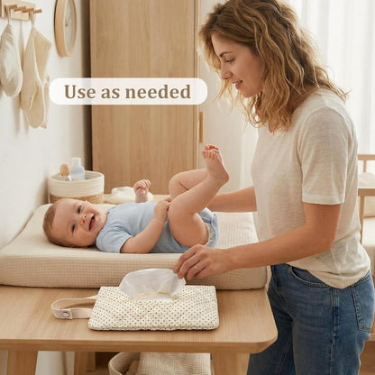 Quilted Baby Diaper and Wipes Pouch Portable Mommy Bag for Stroller Reusable Wipes Pouch with Lanyard for Casual Travel (Beige)