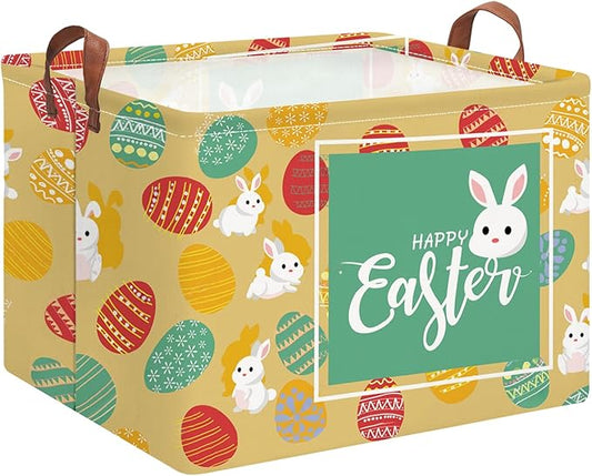 Rectangle Storage Basket with Handles,Collapsible Storage Bin,Books Box,Gift Basket(Happy Easter)