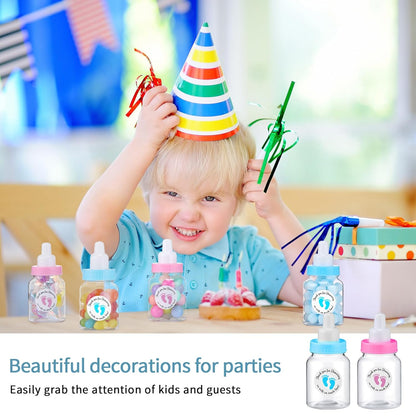 Tondiamo 48 Pcs Blue Baby Shower Mini Bottle Favors 1.5 x 3.5 Inch Baby Shower Candy Jar Mini Milk Bottle Party Favor Fillable Gift Boxes for Boys Girls Birthday Party Games Decorations