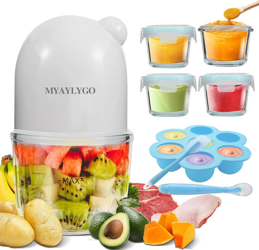 Baby Food Processor, MYAYLYGO Baby Food Maker Gift for Baby Food, Meat, Vegetable, Fruit, Baby Food Blender for Newborn Shower Gifts for Homemade Food&Purees, Medium, White, MGBFM-003WT
