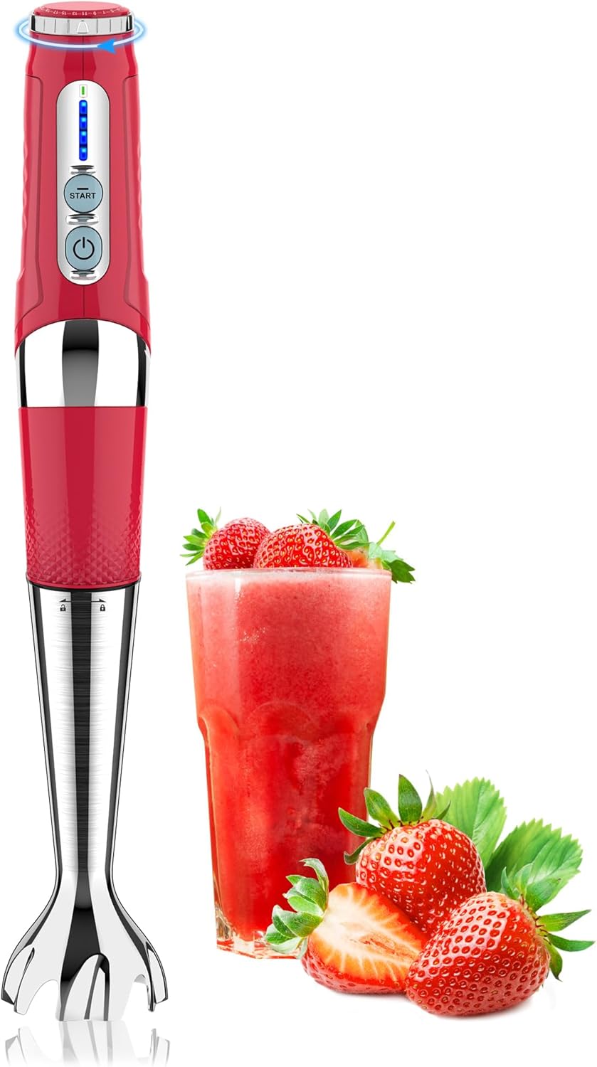 Toogel Cordless Immersion Blender, Electric Hand Blender with 21-Speed & 3-Angle Adjust, USB Rechargeable, BPA-Free & Dishwasher Safe for Baby Food, Smoothies, Soup (Grey)