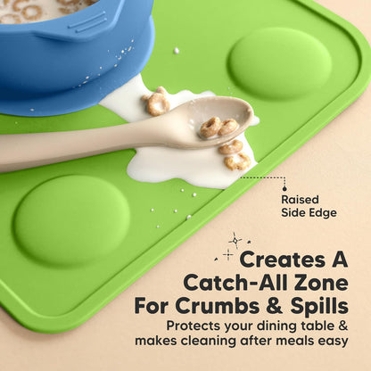 KeaBabies 2pk Silicone Placemats for Toddlers, Kids - 12x9 Non Slip Suction Baby Silicone Placemat for Restaurants, Dining Table,Travel, Easy to Clean, Food Grade/BPA-Free,Small Baby Table Mat(Slate)