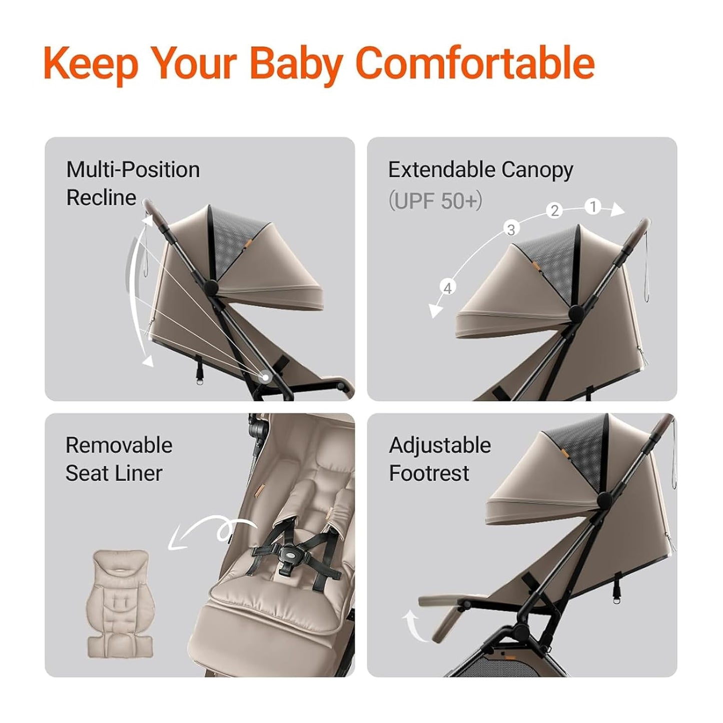 MAMAZING Ultra Air Lightweight Baby Travel Stroller with Carbon Fiber Frame, Compact & Airplane-Friendly, One-Handed Fold, 11.6 lbs, Perfect for Toddlers, Grey
