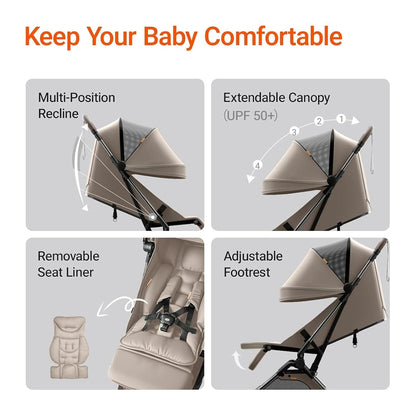 MAMAZING Ultra Air Lightweight Baby Travel Stroller with Carbon Fiber Frame, Compact & Airplane-Friendly, One-Handed Fold, 11.6 lbs, Perfect for Toddlers, Grey