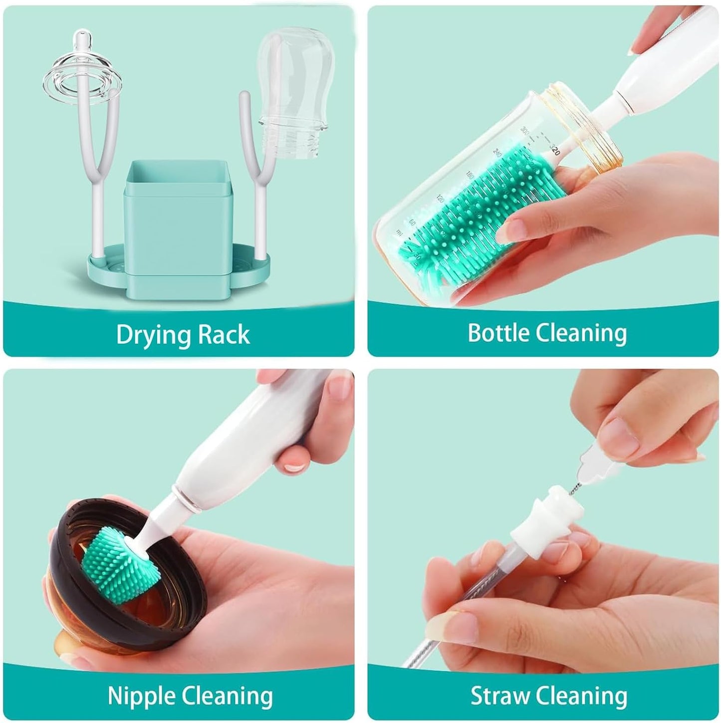 Electric Bottle Brush Cleaner, Portable & Rechargeable Electric Baby Bottle Brush Travel Kit– Nipple & Baby Straw Cleaner Brush,UV sterilized for Moms (Green)
