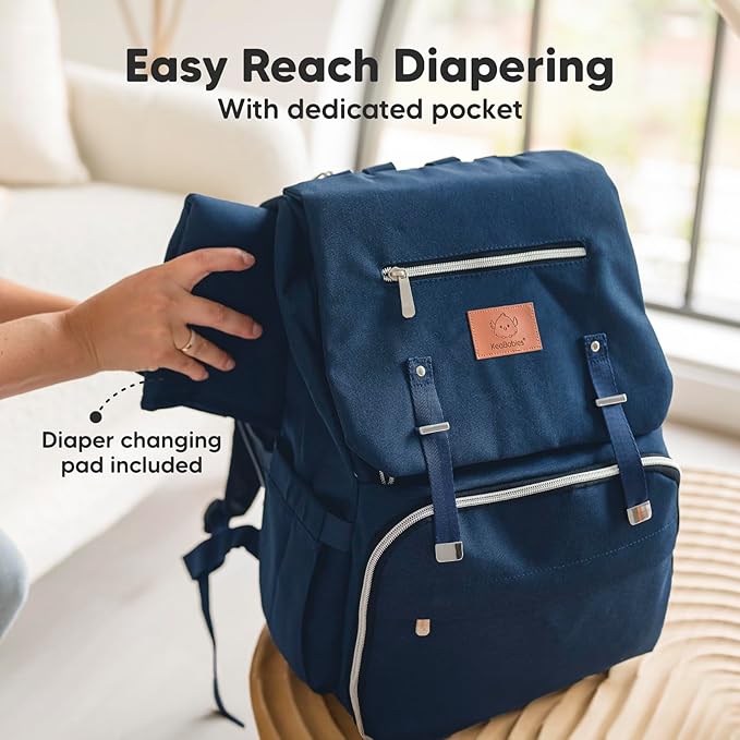 KeaBabies Baby Diaper Bag Backpack with Changing Pad - Waterproof Baby Bag for Mom and Dad, Insulated Bottle Pockets, Durable Toddler, Twin, Boy Girl Diaper Backpack for Travel, Large (Navy Blue)
