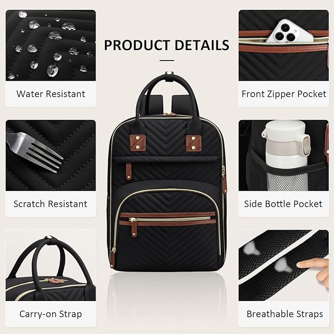 Tenot Diaper Bag Backpack for Women with Changing Pad, Baby Bag with Insulated Pockets Multifunctional Diaper Bags For Baby Girl Boy Waterproof Baby Bags For Boys Girls Maternity Bag Black