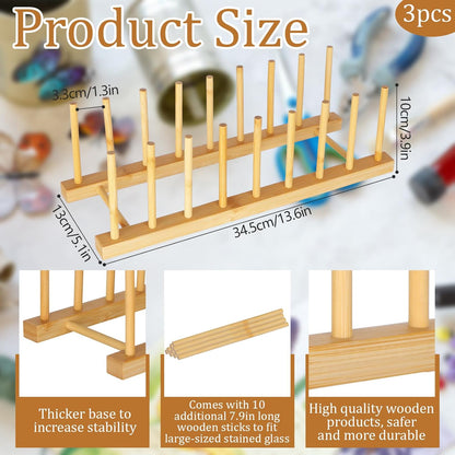 3Pack Stained Glass Organizer Bamboo Dish Plate Rack Wooden Dish Plate Stand Stained Glass Holder Space Saving Bamboo Drying Rack Baby Bottle Drying Rack, 8 Slots Organizer
