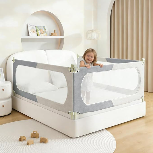 Bed Rail for Toddlers Twin, Full, Queen, King & Cal kingMattress Size | Swing Down Rail Guard | Mattress Side Rail for Kids (Gray and White, (3 Sides for Full Size) 75x75x54 Inch)